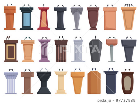 Tribune icons set cartoon vector. Wooden podium. Stage pulpit 97737939