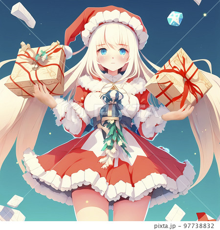 手描きイラスト】オリジナル 女の子 クリスマス サンタ A4