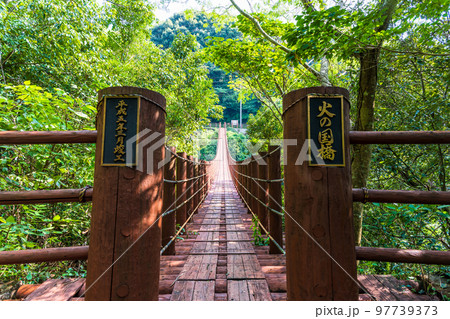 豊かな自然(氷川・火の国橋 吊橋風景)「立神峡里地公園」 豊かな自然(氷川・火の国橋 吊橋風景)「立神峡里地公園」 97739373