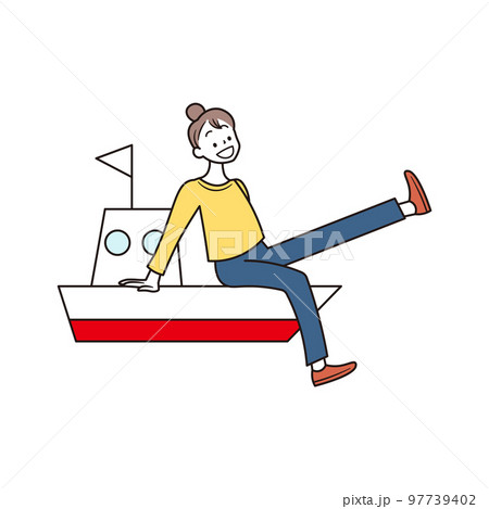 船で旅行に行くアジア人女性のイラスト素材 船で旅行に行くアジア人女性のイラスト素材 97739402