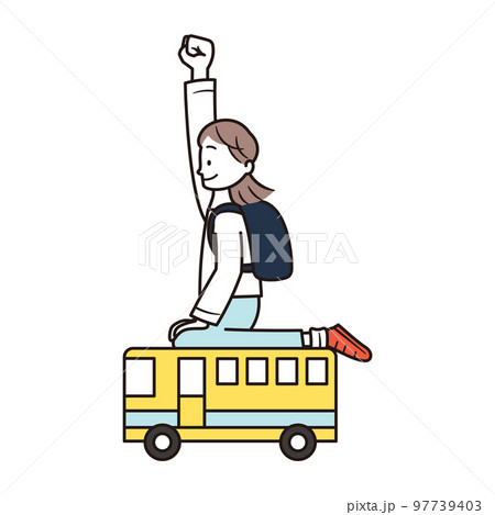 バスで旅行に行くアジア人女性のイラスト素材 バスで旅行に行くアジア人女性のイラスト素材 97739403