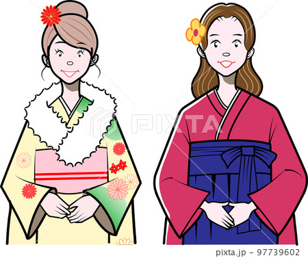 晴れ着、袴姿の女性 97739602