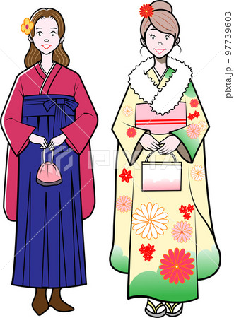 晴れ着、袴姿の女性 97739603