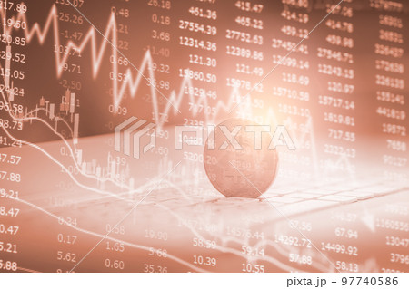Modern way of exchange. Bitcoin is convenient payment in global economy market. Virtual digital currency and financial investment trade concept. Abstract cryptocurrency with gold bitcoin background.. 97740586