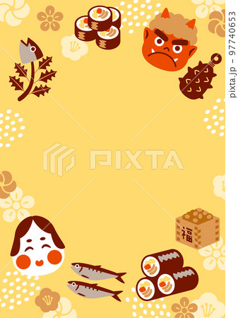 節分タイトルフレーム　黄色背景 97740653