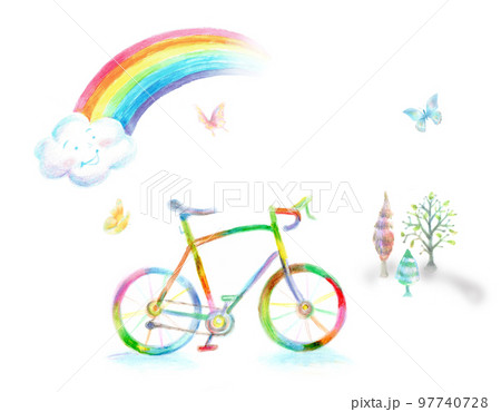 虹色の自転車　虹　蝶々　手描き 97740728