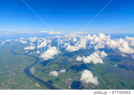 千葉茨城_利根川と霞ヶ浦周辺の空撮風景 97740998