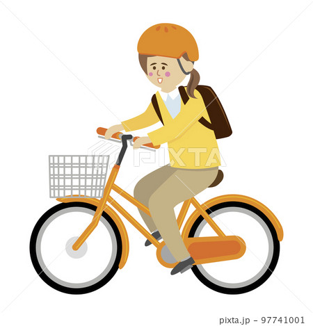 ヘルメットを着用し自転車に乗る女性のイラストイメージ 97741001