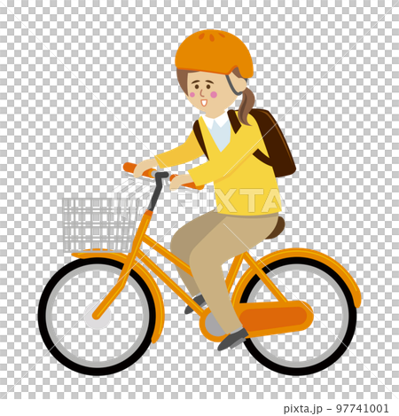 ヘルメットを着用し自転車に乗る女性のイラストイメージ 97741001