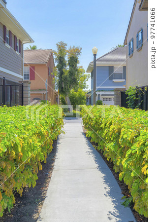 Concrete alley in between the houses at Ladera Ranch at California Concrete alley in between the houses at Ladera Ranch at California 97741066