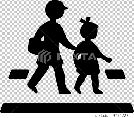 横断歩道　人物　子供　小学生　幼児　アイコン　シルエット　交通標識　指示標識 97742223