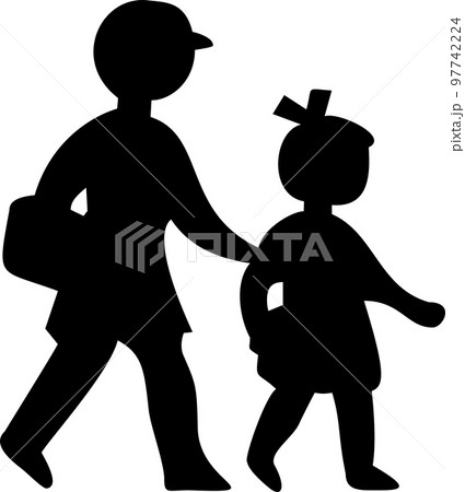 横断歩道　人物　子供　小学生　幼児　アイコン　シルエット　交通標識　指示標識 97742224