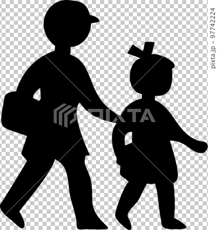横断歩道　人物　子供　小学生　幼児　アイコン　シルエット　交通標識　指示標識 97742224