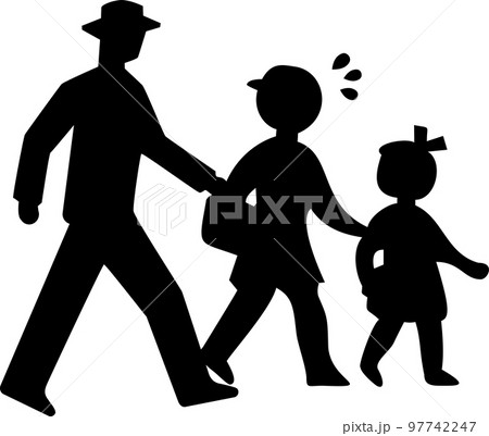 横断歩道　人物　親子　大人　子供　アイコン　シルエット　交通標識　指示標識　事件　犯人　家出　誘拐 97742247