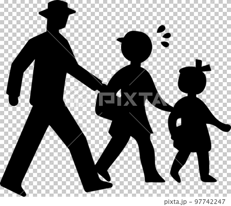 横断歩道　人物　親子　大人　子供　アイコン　シルエット　交通標識　指示標識　事件　犯人　家出　誘拐 97742247