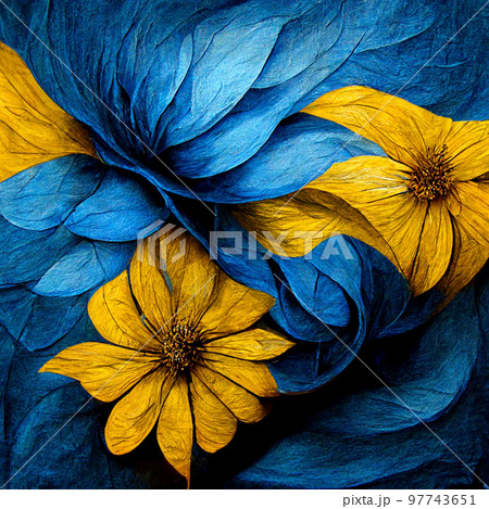 Blue and yellow abstract flower Illustration. Blue and yellow abstract flower Illustration. 97743651