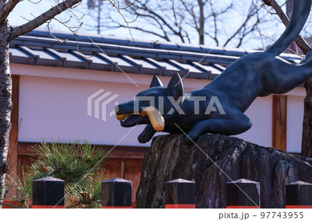 稲荷神社に置かれている白狐の銅像 稲荷神社に置かれている白狐の銅像 97743955
