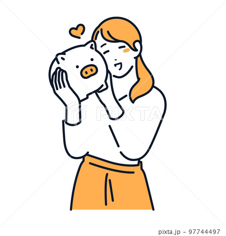 貯金に成功した若い女性のシンプルなベクターイラスト素材 貯金に成功した若い女性のシンプルなベクターイラスト素材 97744497