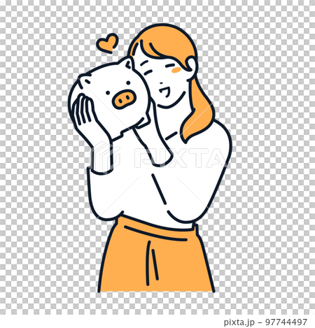 貯金に成功した若い女性のシンプルなベクターイラスト素材 貯金に成功した若い女性のシンプルなベクターイラスト素材 97744497