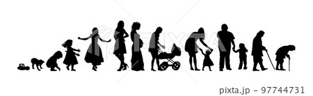 Editable vector silhouettes of different stages of a woman's life . Vector illustration 97744731
