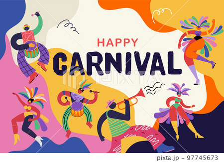 Happy Carnival, Brazil, South America Carnival with samba dancers and musicians. Festival and Circus 97745673