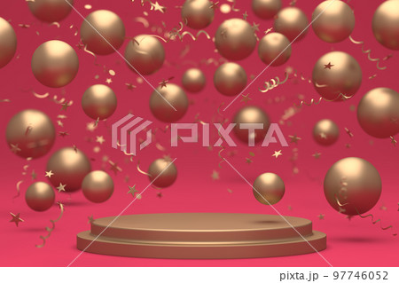 Simple product podium with holidays confetti and balloons Simple product podium with holidays confetti and balloons 97746052