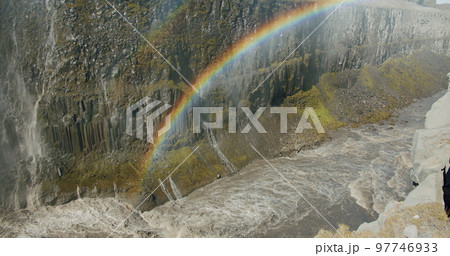 Iceland Canyon and river near Dettifoss waterfall, the most powerful waterfall in Europe 97746933