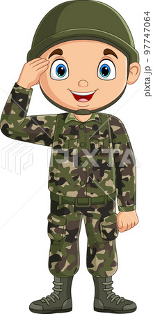 Cartoon army soldier saluting on white background Cartoon army soldier saluting on white background 97747064