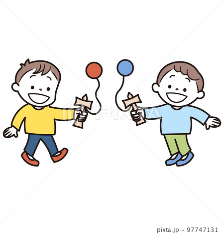 けん玉をしている2人の男の子のイラスト素材 97747131
