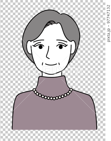 Illustration of a front upper body woman in her elegant 60s and 70s Illustration of a front upper body woman in her elegant 60s and 70s 97747132