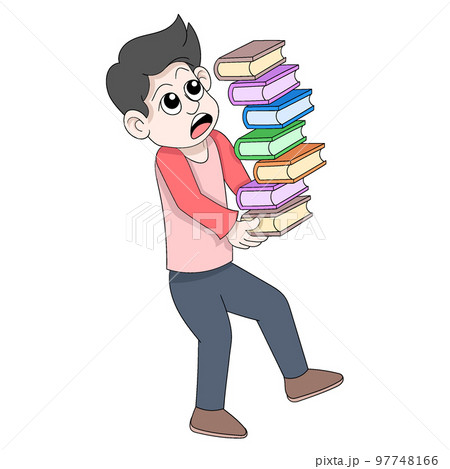 bookworm boy was staggering carrying a large pile of books bookworm boy was staggering carrying a large pile of books 97748166