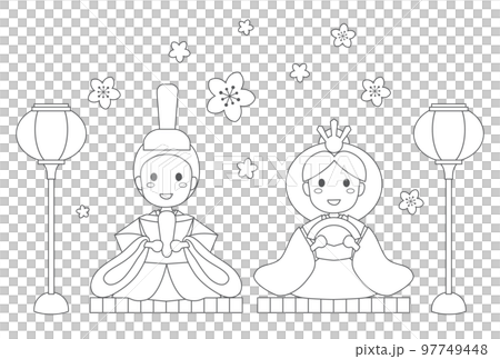 ひな祭りの雛人形の男雛と女雛の塗り絵 97749448
