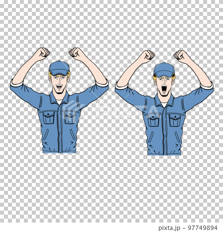 Caucasian worker doing a guts pose Caucasian worker doing a guts pose 97749894