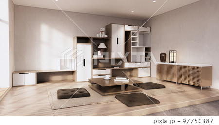 Idea Box Wall Shelves on minimal living room japandi style design. Idea Box Wall Shelves on minimal living room japandi style design. 97750387