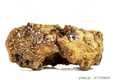 Macro mineral stone Garnet, Green Garnet, Epidote Grossular in the rock on a white background Macro mineral stone Garnet, Green Garnet, Epidote Grossular in the rock on a white background 97750664