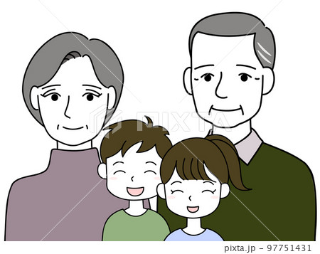 笑顔で並ぶ老夫婦と孫の上半身イラスト 笑顔で並ぶ老夫婦と孫の上半身イラスト 97751431