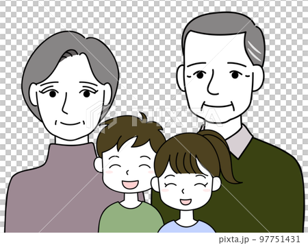 笑顔で並ぶ老夫婦と孫の上半身イラスト 笑顔で並ぶ老夫婦と孫の上半身イラスト 97751431