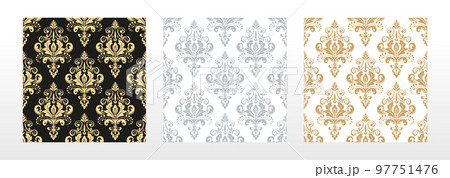 Wallpapers in the style of Baroque. Seamless vector backgrounds. Set of colored floral ornaments. Graphic patterns for fabric, wallpaper, packaging. Ornate Damask flower ornaments Wallpapers in the style of Baroque. Seamless vector backgrounds. Set of colored floral ornaments. Graphic patterns for fabric, wallpaper, packaging. Ornate Damask flower ornaments 97751476