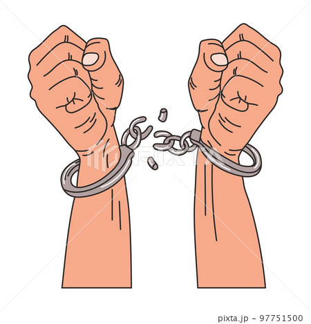 Men's hands break the chains. The concept of national slavery and human trafficking. Illustration, vector. Men's hands break the chains. The concept of national slavery and human trafficking. Illustration, vector. 97751500