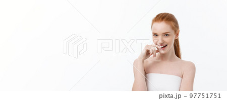Happy beautiful girl is happy smiling and laughing look stright . Expressive facial expressions .Cosmetology and Spa , skin care model 97751751