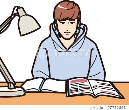 勉強、参考書を前に呆然とする男子 97752868
