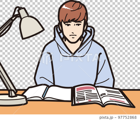 Studying, a boy who is stunned in front of a reference book 97752868