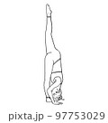 Vector illustration of woman practicing yoga. Self care training, balance, meditation. Hand drawn doodle of pilates position. 97753029