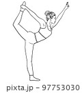 Vector illustration of girl practicing yoga. Self care training, balance, meditation. Hand drawn doodle of pilates postures. 97753030