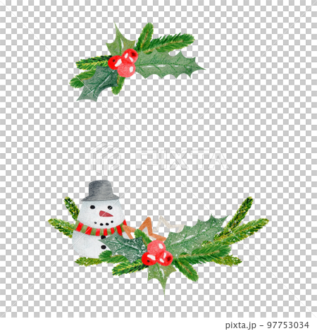 Watercolor christmas wreath with place for text (with snowman). For designing social media, stationery, printing on objects 97753034