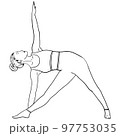 Vector illustration of woman practicing yoga. Self care training, balance, meditation. Hand drawn sketch of pilates postures. 97753035