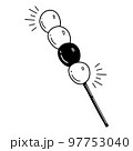 Hand drawn asian food. Vector illustration of caramel dessert of stick. Japanese fried dango mochi. 97753040