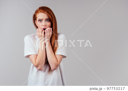redhair ginger woman feeling unhappy love or beak up with boyfriend concept 97753217