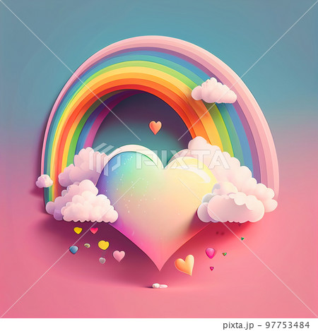 Heart. Rainbow. Cartoon heart in the sky with a rainbow. Valentine background. Love. Valentine's day poster. Lgbt love Heart. Rainbow. Cartoon heart in the sky with a rainbow. Valentine background. Love. Valentine's day poster. Lgbt love 97753484