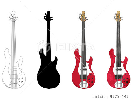 5弦ベースのシンプルなリアルイラストセット素材 97753547